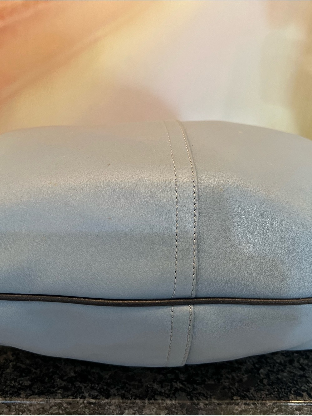 Coach Light Blue Leather Hobo Shoulder Bag with Black Trim - Picture 3 of 6